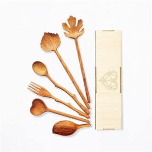 Natural Wooden Spoons and‎ Forks Set (Set of 6), Mother's Day Gifts for Mom